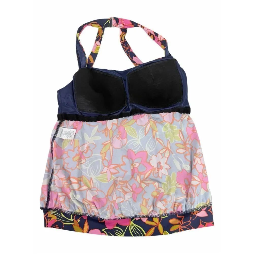Lands End Women’s 10 Blousen Swim TopNavy Pink Green - Picture 3 of 5